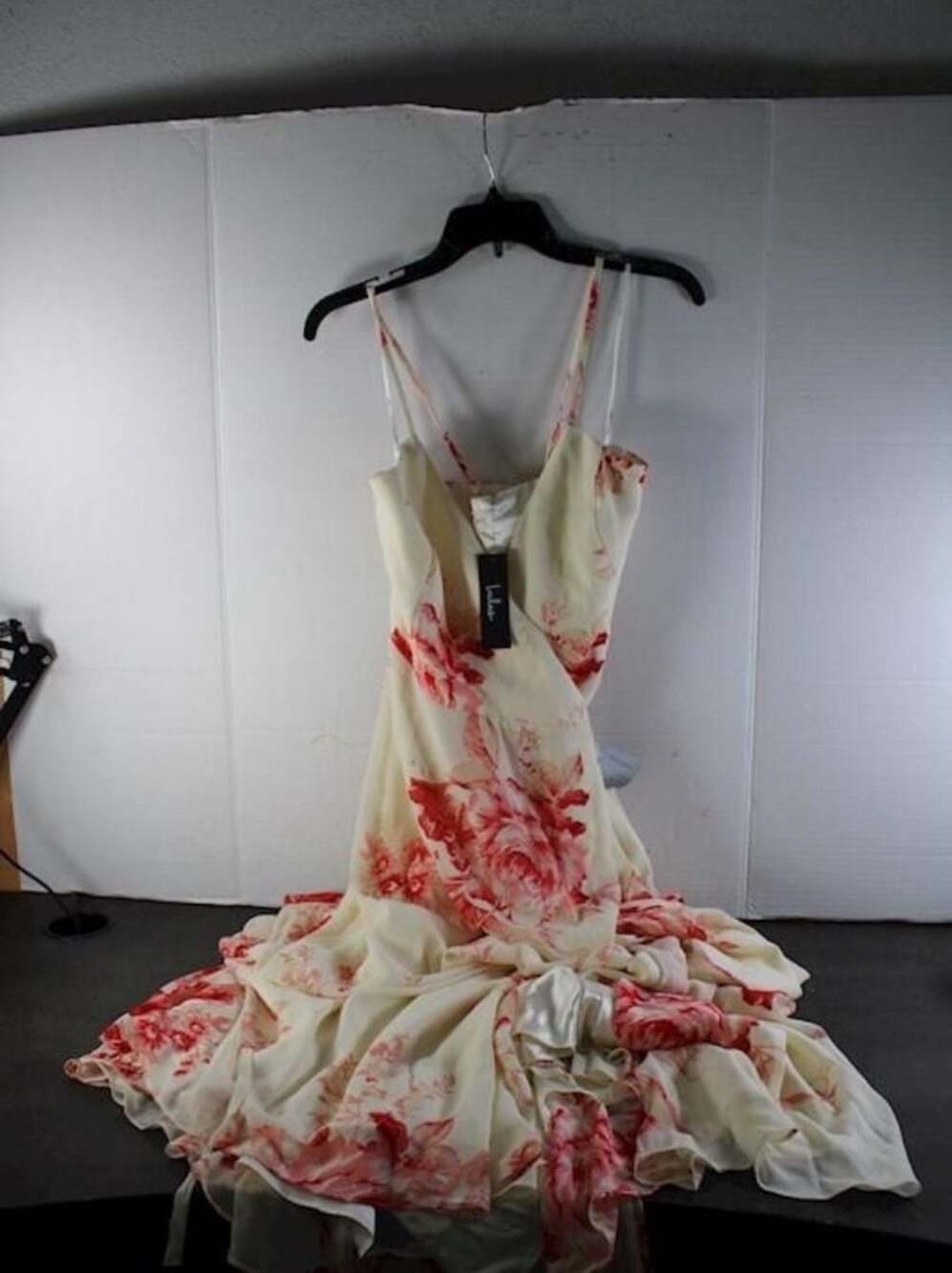 Lulus Elegantly Inclined Cream and Coral Floral Print Wrap Maxi Dress